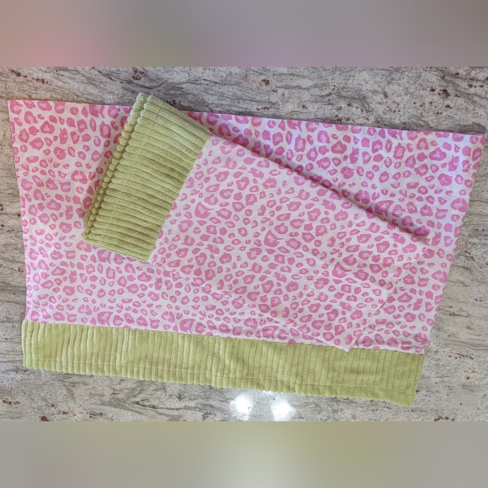 Laugh Giggle & Smile Cheetah Pink & Green Pair Window Valances 56" x 19.5" Each